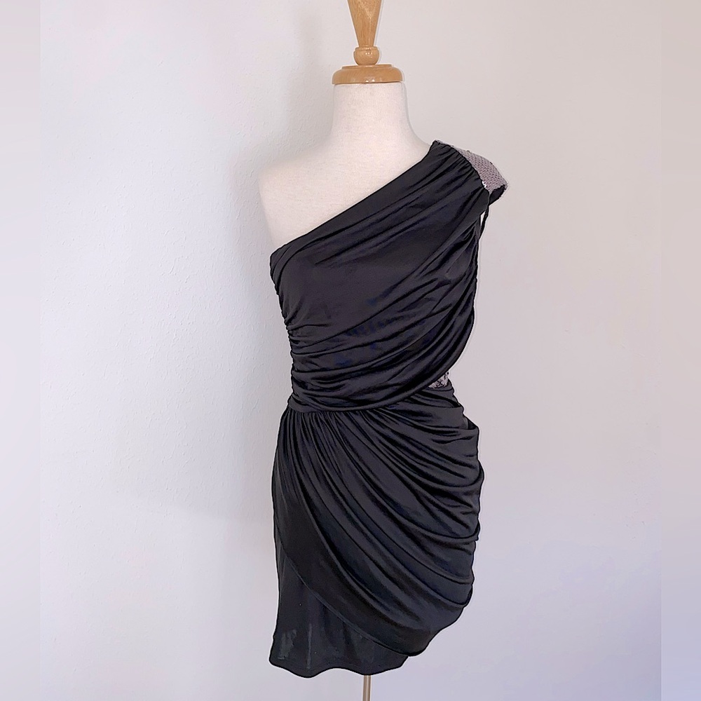 2b Bebe - One Shoulder Black Dress, Sequin Details